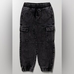 Volcom Kids Black Acid Wash Elastic Waist Cargo Jogger Jeans Pants Size  4T